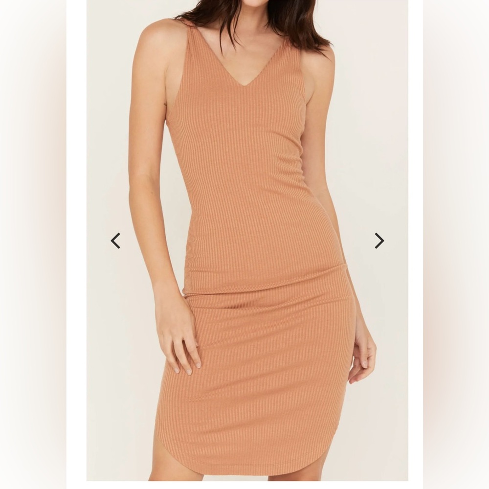 Miss Me Ribbed Bodycon Midi Dress- Peach Color- Women Sz S